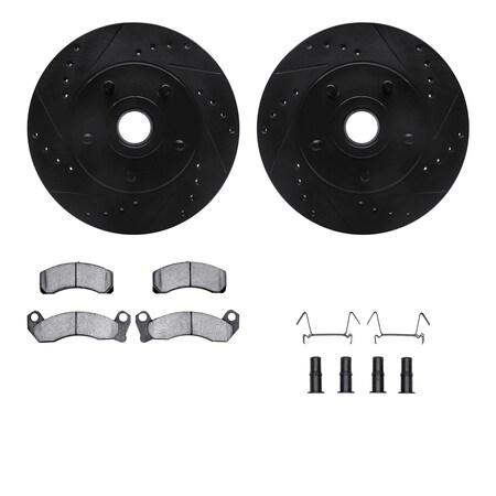 Dynamic Friction Co 8212-56014, Rotors-Drilled, Slotted-BLK w/Heavy Duty Brake Pads incl. Hardware, SLVGeospec Coat, 8212-56014